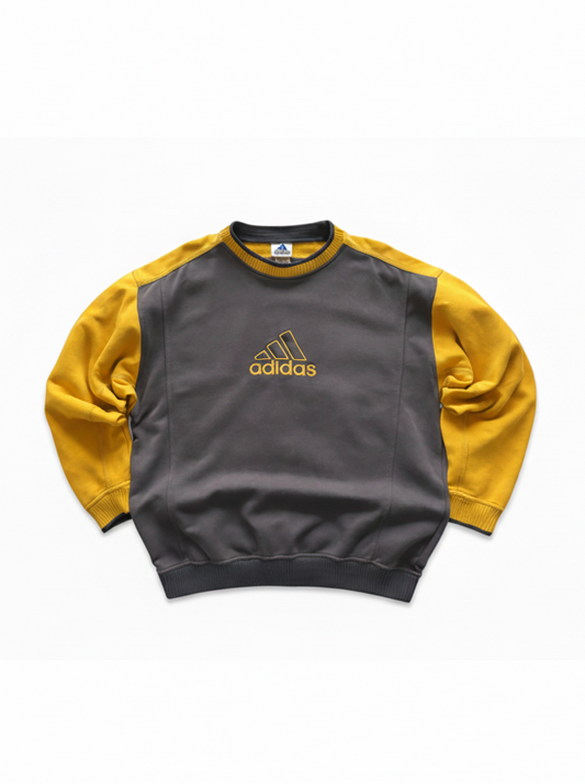 Adidas Big Center Logo Sweatshirt — 90s — Grey/Yellow (XL)