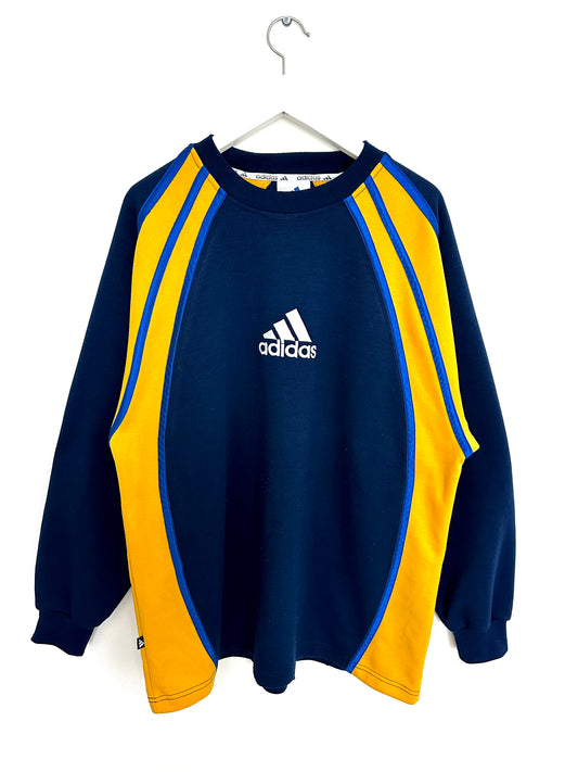 Adidas Embroidered Center Logo Sweatshirt — Blue / Yellow — 90s (L)